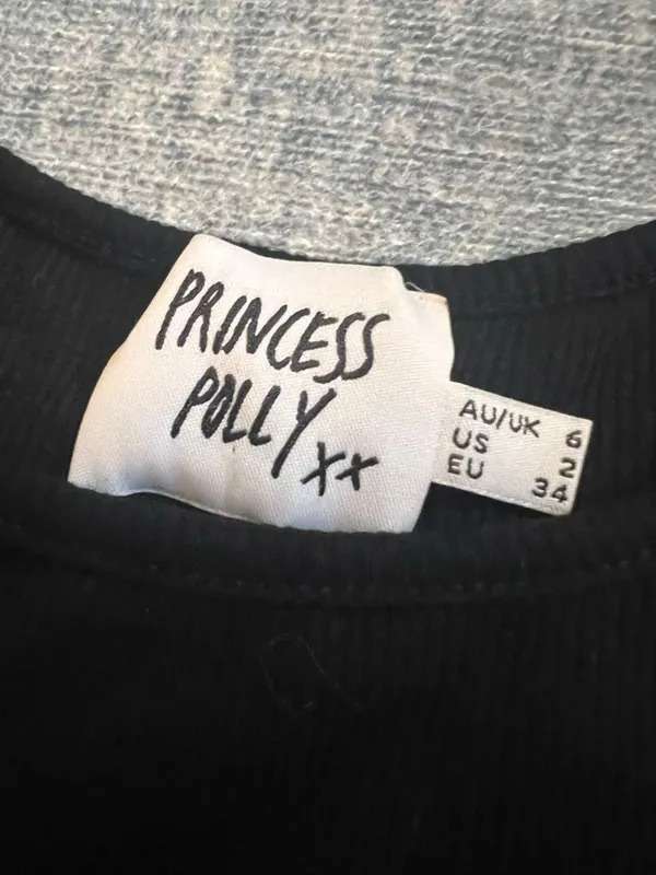 Princess Polly Black Ribbed Knit Long Sleeve Cropped Open Back Tie Waist Top US2 - Image 5
