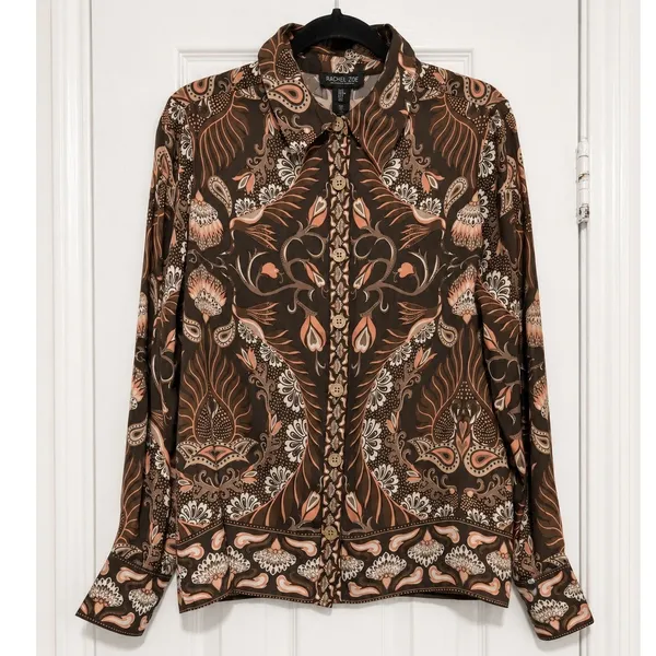 Rachel Zoe Satin Paisley Print Button-Down Blouse Long Sleeve Size Small NWT - Image 2