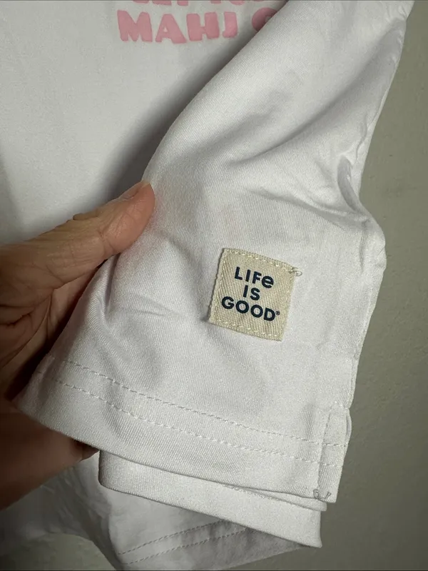 NEW Life Is Good White Tee Mahjong Tile Graphic Sleep Top Get Your Mahj On - Image 3
