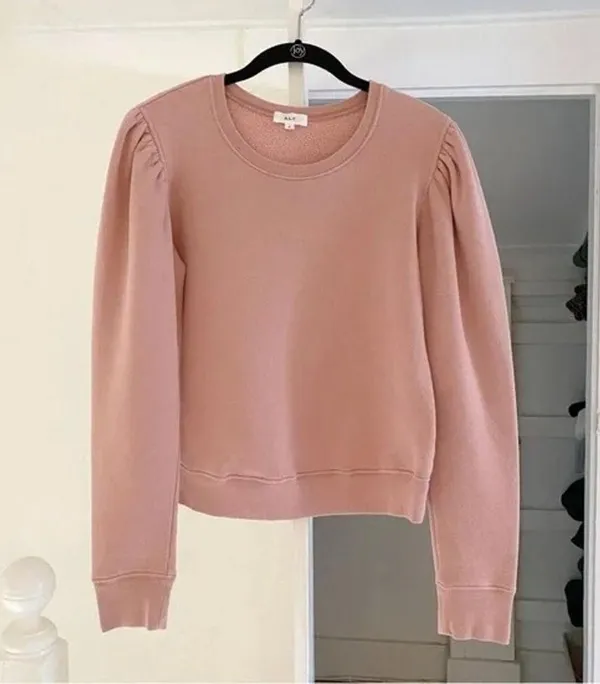 ALC Rayna Puff Sleeve Sweatshirt in Baby Pink Size S Retail $195 - Image 7