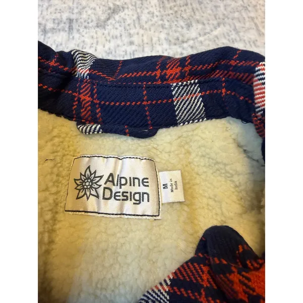 Alpine Design Women's Sherpa‎ Lined Flannel Full Zip Jacket Navy Red Cream NWT - Image 3