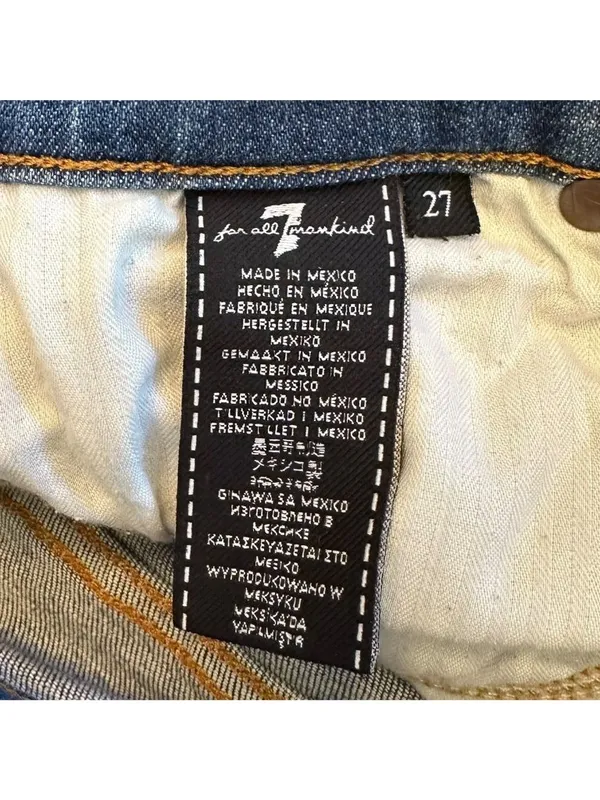 7 For All Mankind Jeans 27 Raw Step Hem Slim Straight Blue Stretch Denim 7FAMK - Image 7