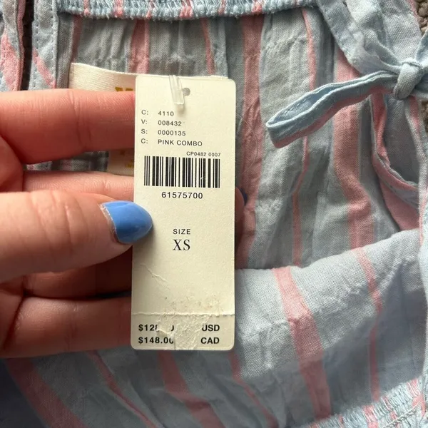 Maeve by Anthropologie Gauzy Tiered Dress Cover Up Light Blue Pink Stripe‎ XS - Image 6