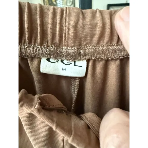 OGL Move Wide Straight Leg Elastic Waist Pants Caramel Brown M - Image 4