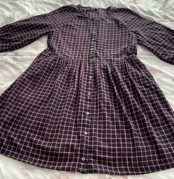 Madewell Plaid Flannel Pink Black Raglan Button Front Shirt Dress with Pockets, size 0 - Image 14