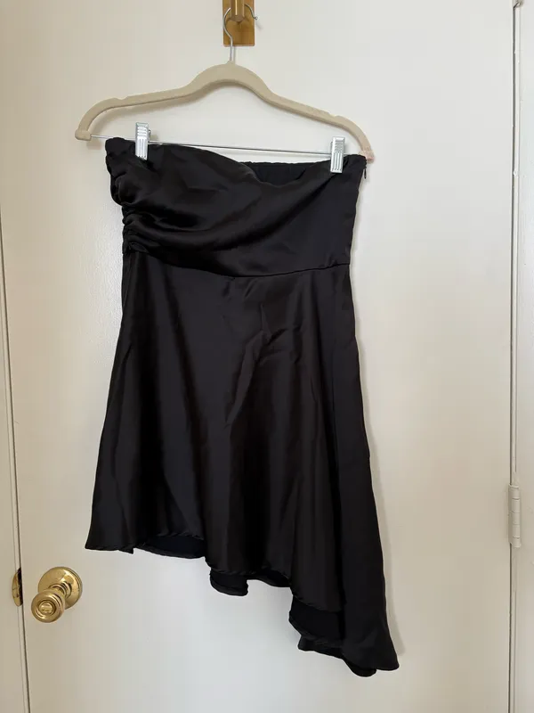 ZARA Black Satin Mini Dress strapless  - Image 3