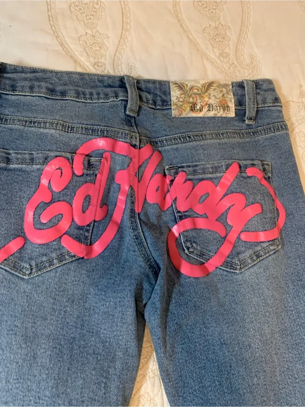 Vintage Ed Hardy Denim Bootcut Jeans Hot Pink Logo & Embroidery Ladies Sz 24 - Image 7