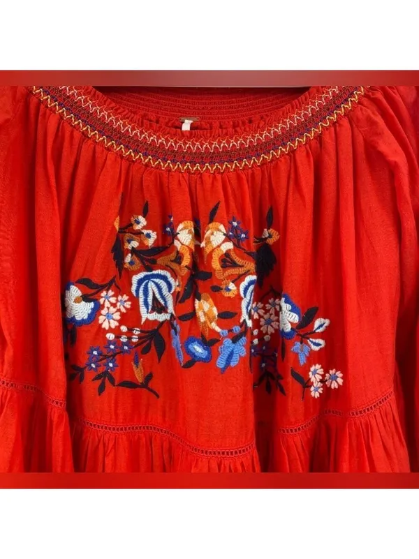 Free People Red Floral Mini Dress Size M (PTP 18.5”) - Image 4