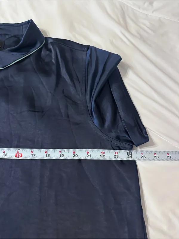 Wildfang The Empower Satin Midi Dress - Navy Satin with Mint Trim - NWT - Sz XL - Image 13