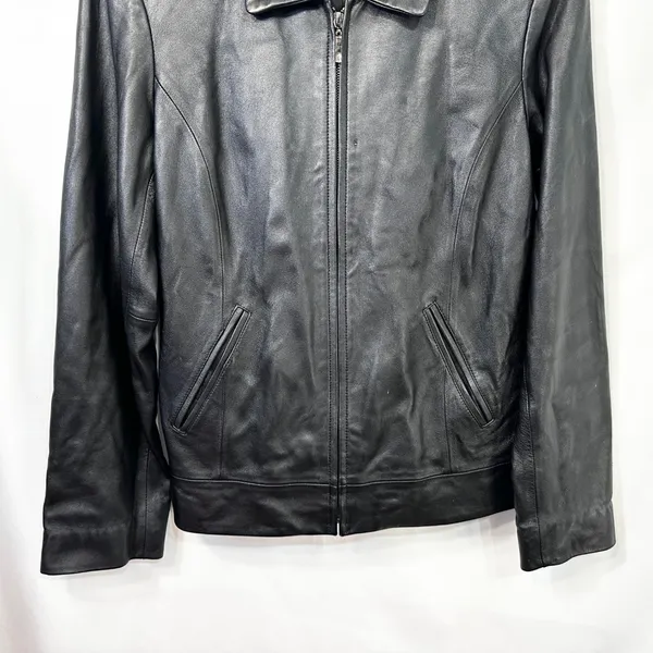 VTG‎ Ann Taylor Small Leather Jacket Black Full Zip Moto Y2K Edgy Genuine 910 - Image 5
