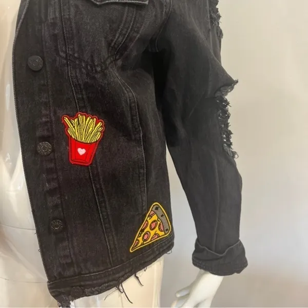 Cello Patch & Frayed Black Denim Jacket - Image 5