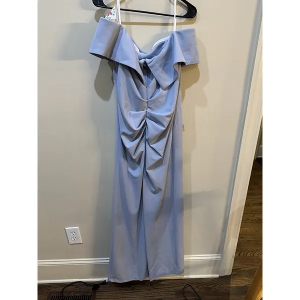 Xscape Evenings Ruched Off the Shoulder Crepe Gown Sky Blue Size 16 Formal - Image 4