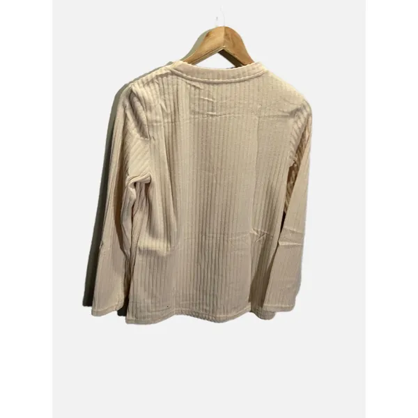 Unbranded Ribbed Knit Top Womens Medium‎ Beige Long Sleeve Pocket Casual Basic - Image 4