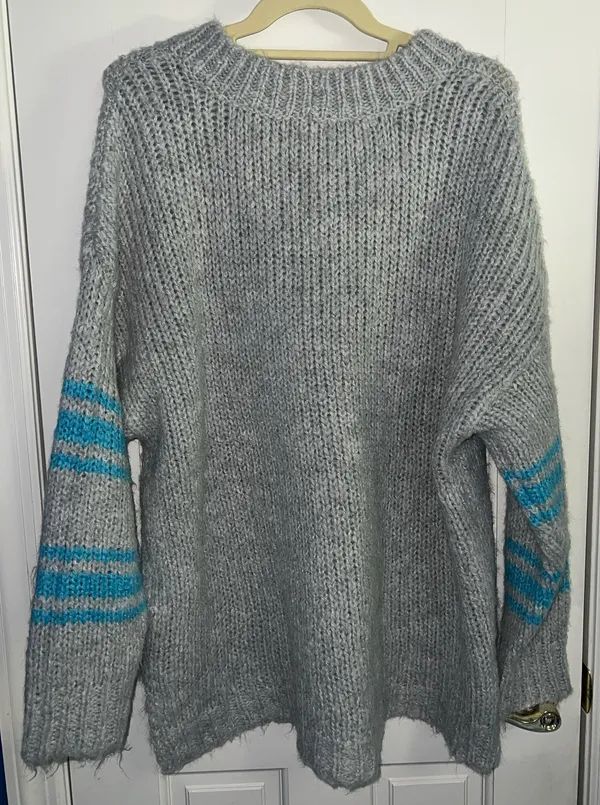 Aerie Oversized Knit Crewneck Sweater Grey - Image 2