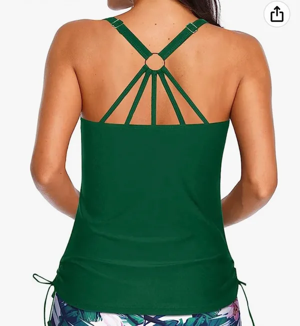These high neck tankini tops feature with adjustable neck tunnel and straps - Image 2