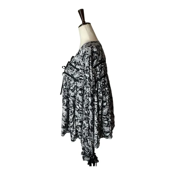 Rebecca Minkoff Shirt Women XL‎ Black Floral Bell Sleeve Top Peasant Whimsigoth - Image 5