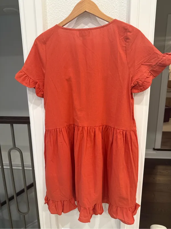 Lumière Rust Babydoll Mini Dress NWT Medium Square Neck Ruffle Sleeve - Image 4