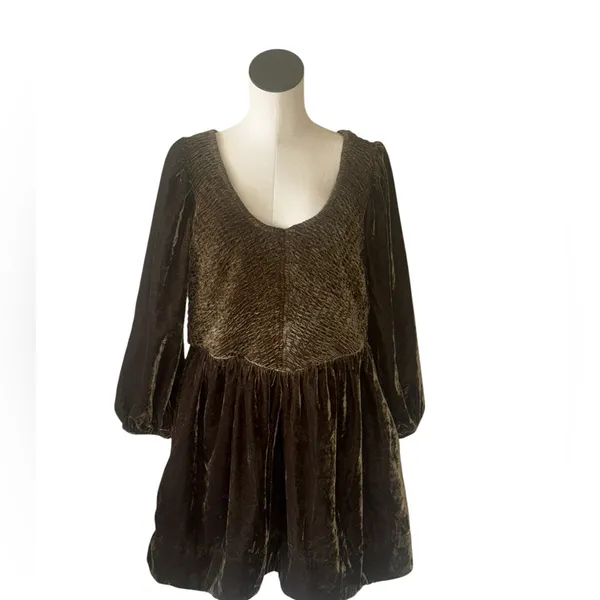 NWOT Free People Farrier Velvet Mini Dress Olive Green - Image 8