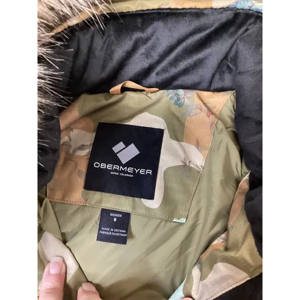 Obermeyer Tuscany II Jacket Vintage Camo Floral Ski Puffer Faux Fur Hood 11225 8 - Image 6