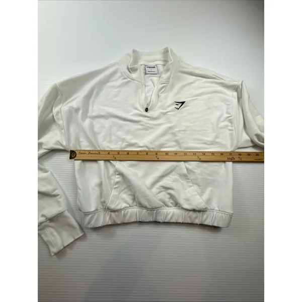 Gymshark Training Pippa 1/4 Zip Pullover White Cropped Top L - Image 5