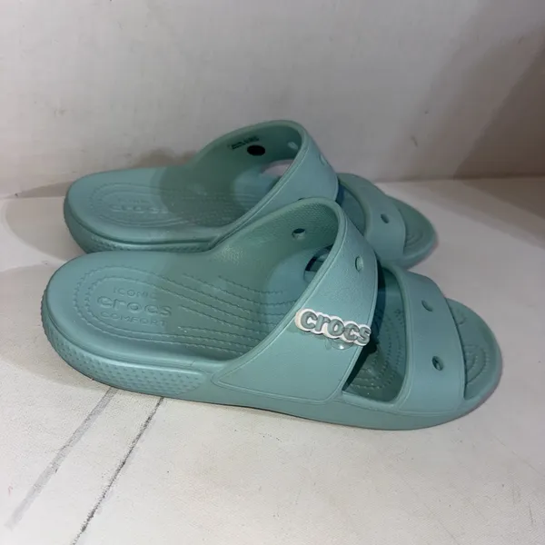Crocs Classic Two-Strap Slide Sandals Aqua Blue Jibbitz Attached Women's 9 - Image 2