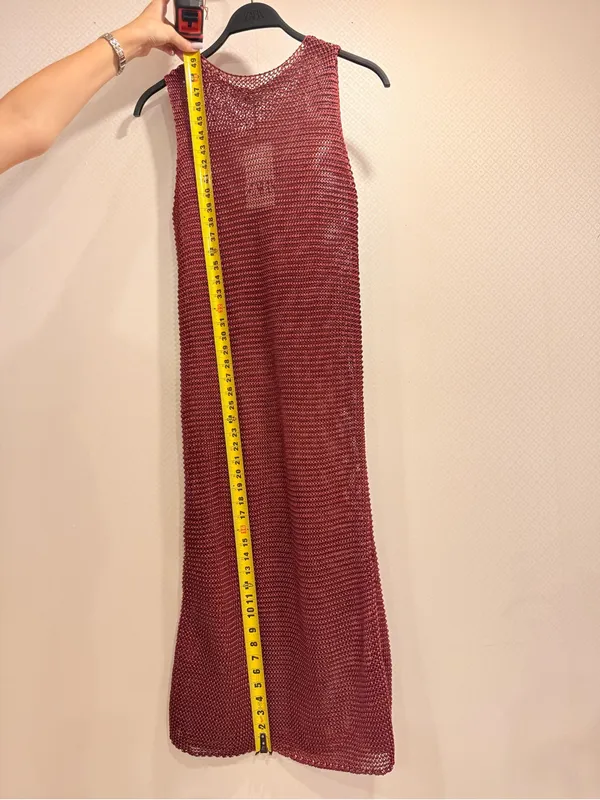 NWT Zara Sleeveless Textured Knit Maxi Beach Resort Dress in Deep Burgundy Sz S - Image 4