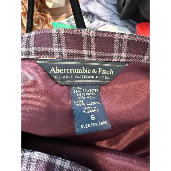 Abercrombie & Fitch Burgundy Plaid Wool Blend A-Line Skirt Size 6 Vintage Style - Image 3