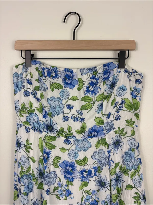 Lulus Sunday Lovin' White Floral Strapless Midi Dress Women’s Large New Blue - Image 3