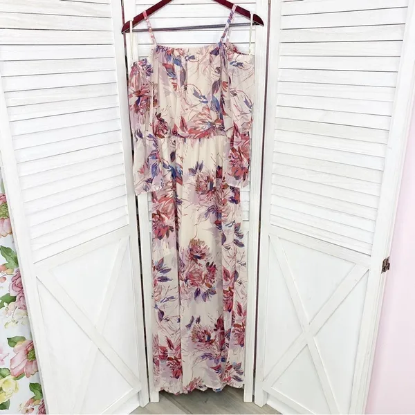 As You Wish Floral Off The Shoulder‎ Flared Sleeve Maxi Dress Small - Image 8