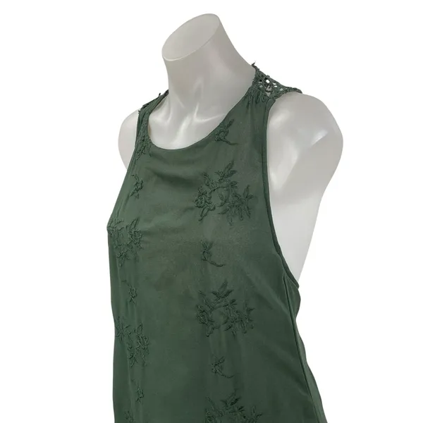 Zara Green Embroidered Floral Lace Sleeveless Tank Evening Maxi Dress Size S - Image 2