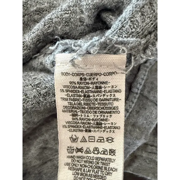 We The Free Free People Womens‎ Grey Waffle Knit V-Neck Raw Edge Top Size M 3397 - Image 5
