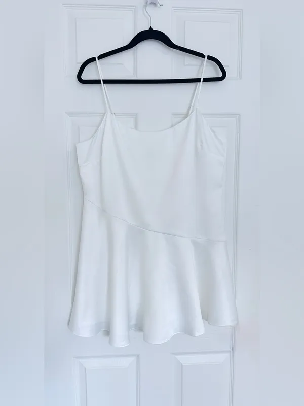 NWT Abercrombie & Fitch Asymmetrical Hem Mini Dress – White Satin – LP - Image 5