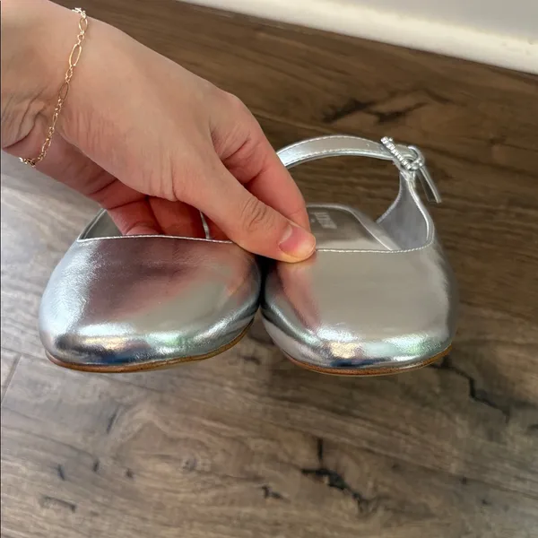 J Crew Silver Metallic Mary Jane Mules Gem Detail Size 8.5 Preppy Party Academia - Image 8