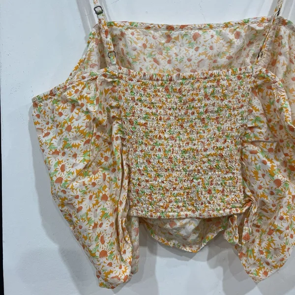 BP Orange Floral Ruched Smocked Crop Top Cami 1X Plus - Image 4