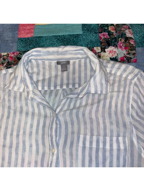 Aerie Freyed Hem Woman’s S Blue and White Striped Button-Up Shirt - Image 6
