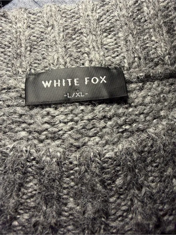 White Fox Wool Blend Marled Chunky Knit Boho Minimalist Grey Sweater L/XL - Image 6
