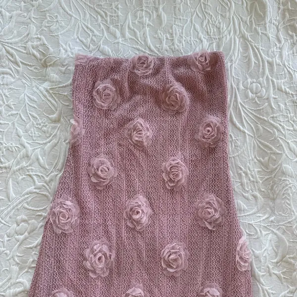 Pink 3D Floral Rosette Open Knit Maxi Dress Size Small - Image 2