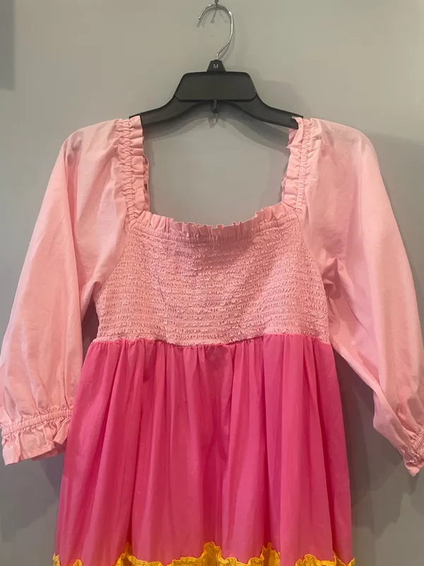 Colorblock Tiered Midi Dress in Pink, Yellow, Green & Blue -crown & ivy small - Image 2