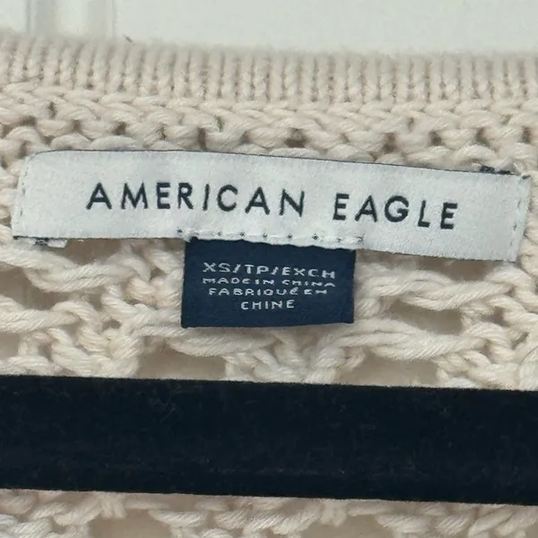 American Eagle Outfitters Cream V-Neck‎ Open knit Crotchet Sweater size XS - Image 5