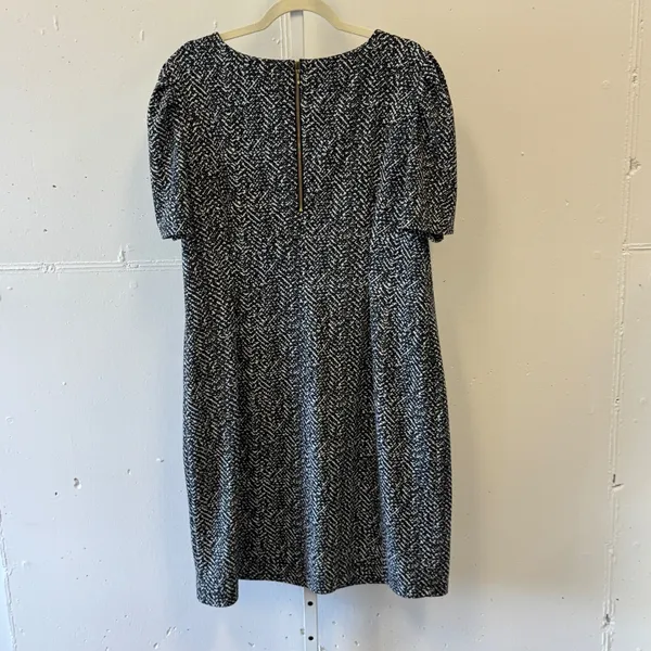 Apt 9 Abstract Herringbone Puff Sleeve Sheath Midi Dress Zipper XL Black White - Image 2