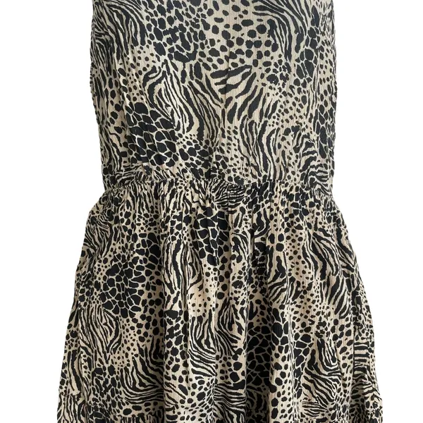 Vero Moda Women Safari‎ Animal Print Singlet Dress XS Tan Tiered Boho Summer - Image 4