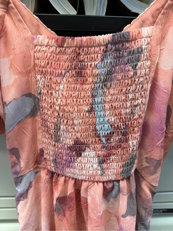 Socialite Pink Floral Ruched Puff Sleeve Midi Dress Size XS - Image 6