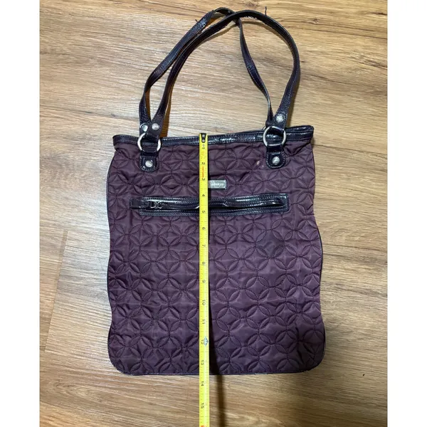 Vera Bradley Quilted Tote Bag Purple Patent Trim Geometric Stitched Shoulder - Image 3