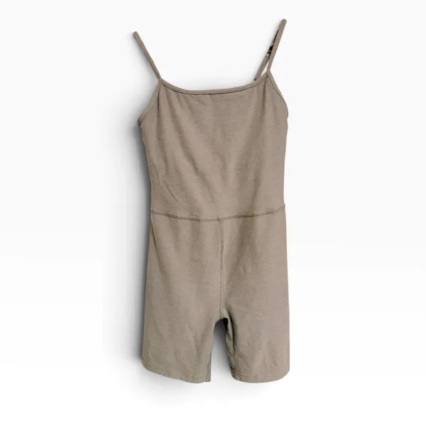 Beyond Yoga Spacedye Keep pace biker Romper Beige Athletic Athleisure Medium - Image 2
