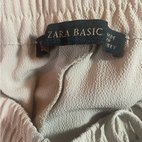 Zara‎ Women Minimalist Crinkle Lounge Pants XS Tan Tapered Elastic Waist Casual - Image 6
