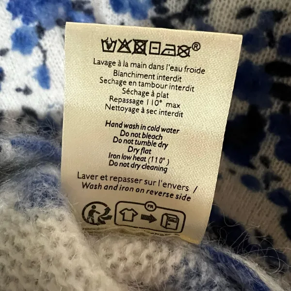 Sézane Lisette Gilet Floral V neck button front mohair Sweater - Blue Peonies XS - Image 6