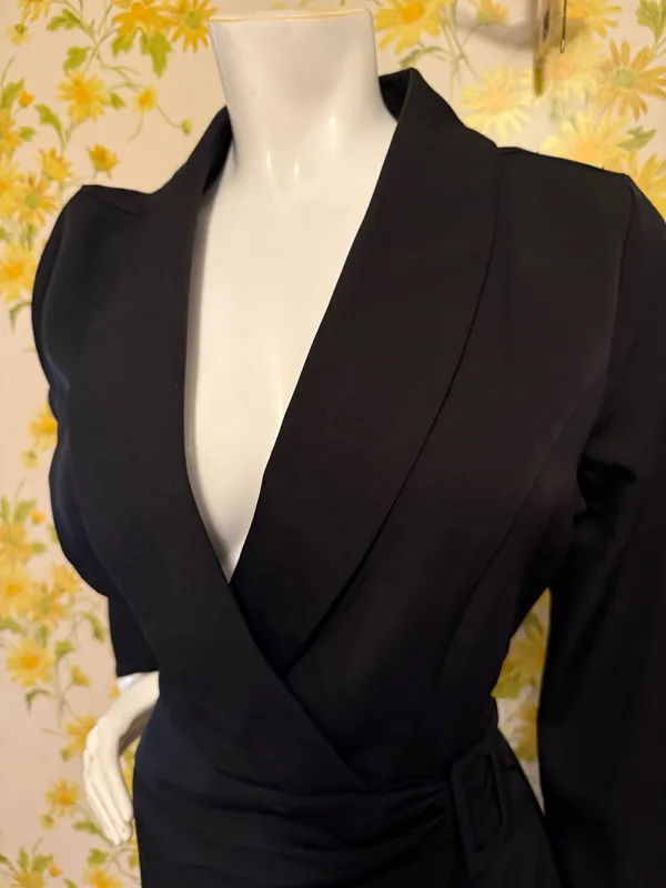 NWT chawl Lapel Faux Wrap Dress in black size M - Image 5