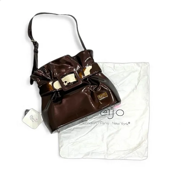 Beijo Copper Brown Faux Leather Bag with Cow Hair Belt Detail NWT - Image 13