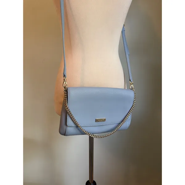 Kate Spade New York Light Blue Leather Crossbody Bag Gold party cocktail casual - Image 2