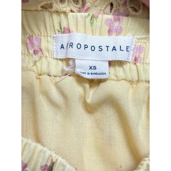Aeropostale Womens Mini Skirt Size XS Yellow Floral Ruffle Tiered Eyelet Lace - Image 9